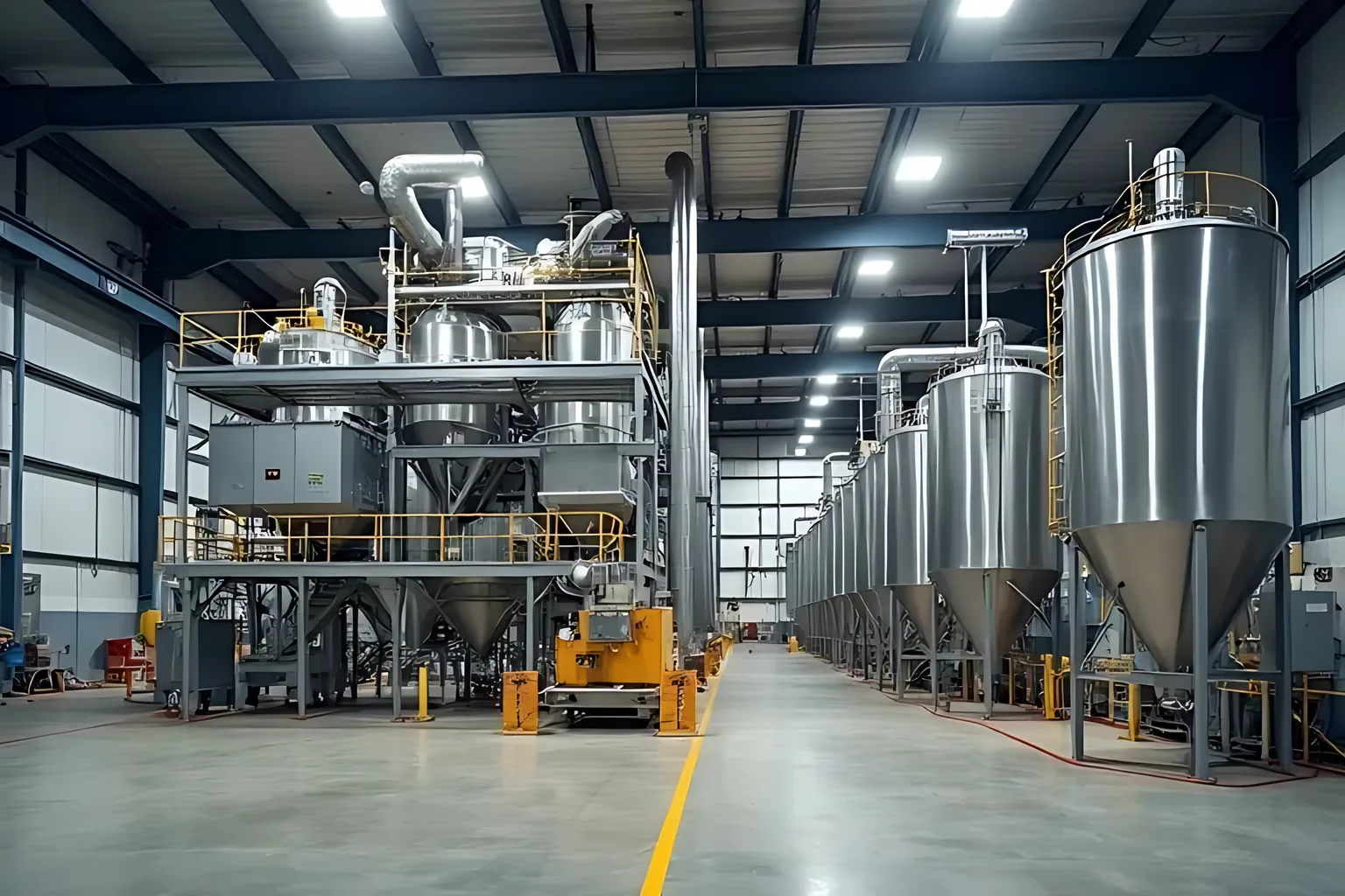 Turnkey feed production plant with stainless steel silos and structure